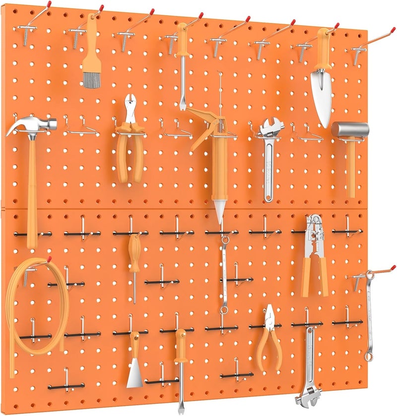TORACK Metal Pegboard Wall Organizer 24" x 24" or 12" x 48", 70 PCS Tools Storage Pegboard for Garage, Modular Pegboard, Tool Organizer Board with Peg Board Hooks(Orange) - Image 2